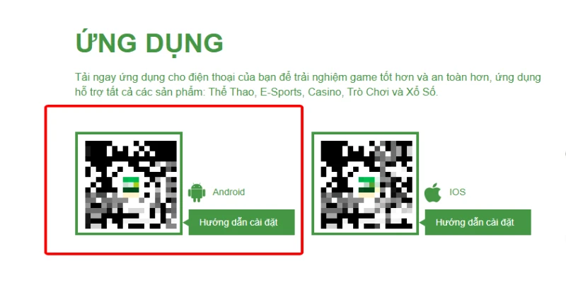 Nhấn vào mục hướng dẫn cài đặt Android để tải ứng dụng XIN88